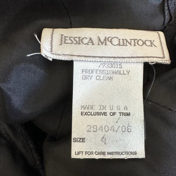 Vintage Jessica McClintock Dress Women Size 4 Black Velvet Metallic Formal Party - Picture 5 of 15